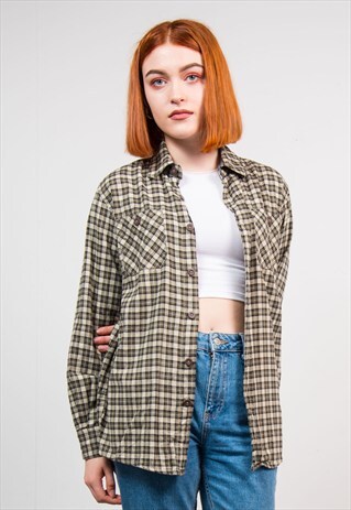 VINTAGE 90'S WRANGLER BEIGE CHECK FLANNEL SHIRT