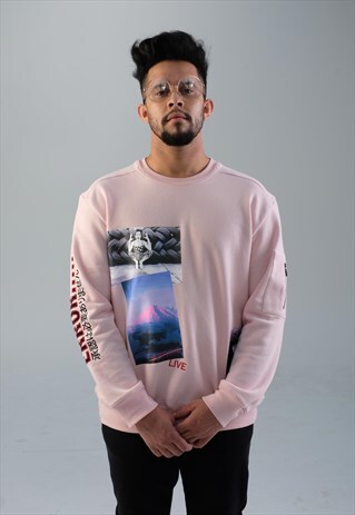 PINK ORGANIC BAMBOO EMBROIDERED & GRAPHIC SWEATSHIRT