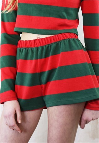 RED N GREEN QUEEN STRIPED SHORTS