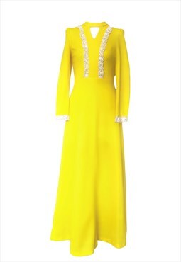 Sunshine yellow 70's vintage/retro, hippy/boho maxi dress