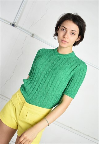 VINTAGE 70S RETRO KNIT PARIS CHIC TOP IN GREEN