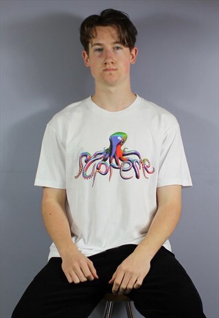 SUPREME OCTOPUS T-SHIRT IN WHITE WITH GRAPHIC PRINT LOGO. SI