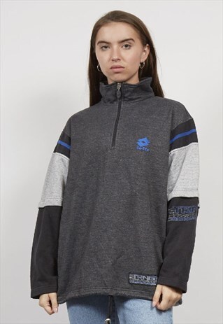 VINTAGE 90'S LOTTO DARK GREY QUARTER ZIP SWEATSHIRT