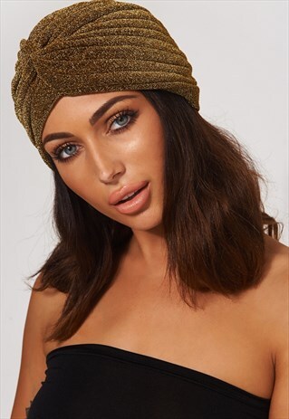 GOLD SHIMMER TURBAN HAT