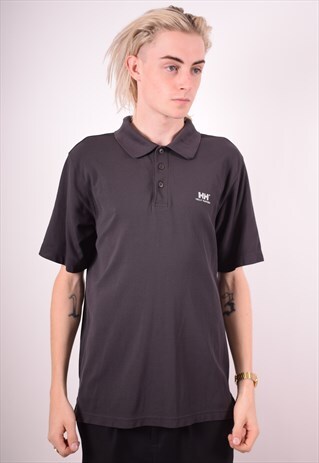 HELLY HANSEN MENS VINTAGE POLO SHIRT LARGE GREY 90S