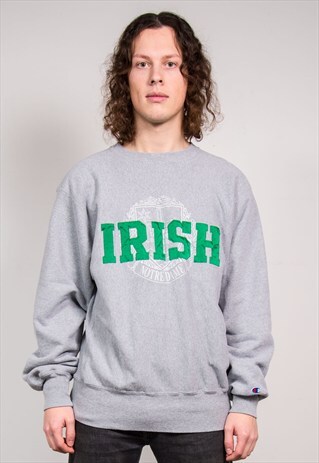 VINTAGE 90'S CHAMPION GREY IRISH NOTRE DAME COLLEGE SWEATER