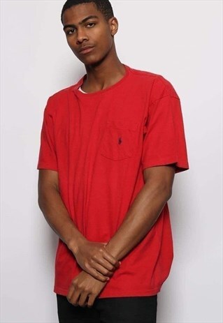 VINTAGE POLO RALPH LAUREN LOGO POCKET T-SHIRT RED