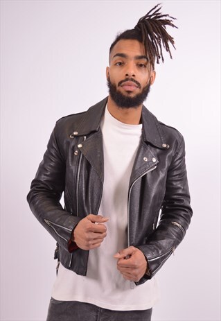 MENS VINTAGE LEATHER JACKET MEDIUM BLACK 90S