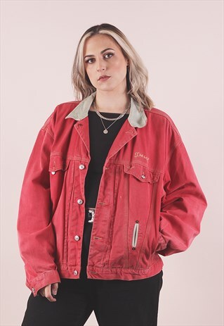 VINTAGE 90S DIESEL OVERSIZED RED DENIM JACKET /A20022