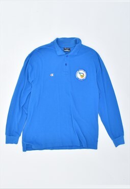 Vintage 90's Champion Polo Shirt Long Sleeve Blue
