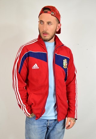 VINTAGE ADIDAS RED ZIP FLEECE JACKET