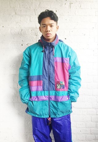 TWO-TONE HEAVY DUTY WINDBREAKER (1990'S/BLUE/TURQUOISE)