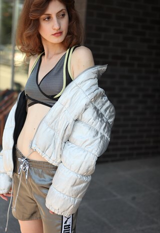 VINTAGE 90'S ARMANI SILVER CROPPED PUFFER JACKET
