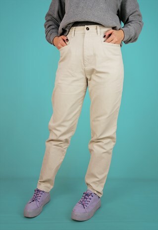 VINTAGE 90'S HIGH WAIST BAGGY MOM SKATE JEANS CORDUROY BEIGE