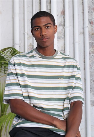 VINTAGE LEVI'S LOGO STRIPED T-SHIRT WHITE GREEN