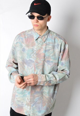 VINTAGE 90S SPRING PASTEL ABSTRACT FLOWER LONG SLEEVE SHIRT