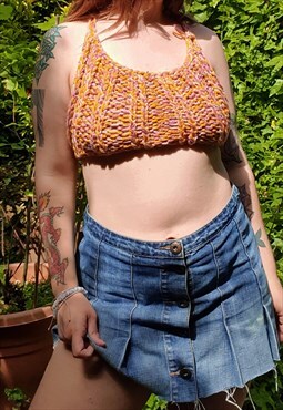 Pink & Gold Knitted Cross Back Crop Top 