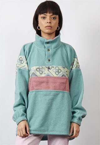 VINTAGE 80'S PASTEL MINT PATTERN FLEECE SWEATSHIRT