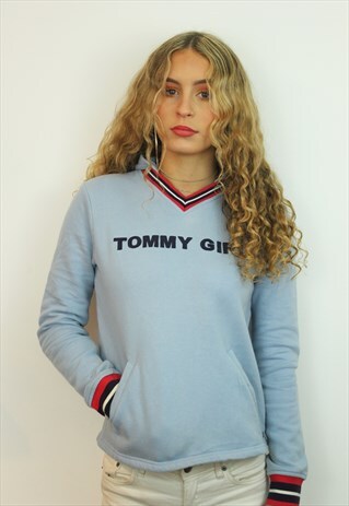 TOMMY JEANS BLUE HOODIE WITH STRIPED DETAILING, SMALL