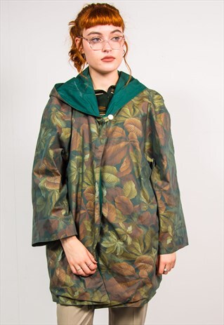 VINTAGE 90'S GREEN FLORAL PATTERN CAPE LIGHTWEIGHT JACKET