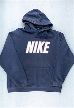 90s Nike Blue Embroidered Big Spell Out Logo Hoodie - B2774