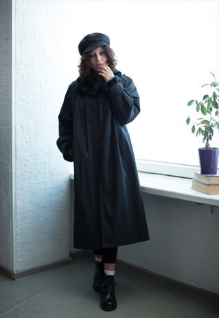VINTAGE 80'S BLACK MAXI FAUX FUR COLLAR COAT