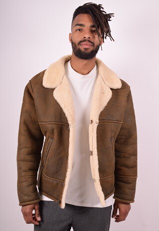 MENS VINTAGE SHERPA JACKET LARGE BROWN 90S