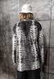 ZEBRA PRINT VELVET SWEATSHIRT THIN ANIMAL BAGGY JUMPER GREY