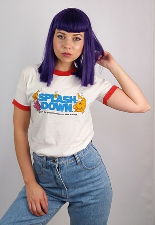 VINTAGE 80'S RETRO FISH PRINT RINGER T-SHIRT