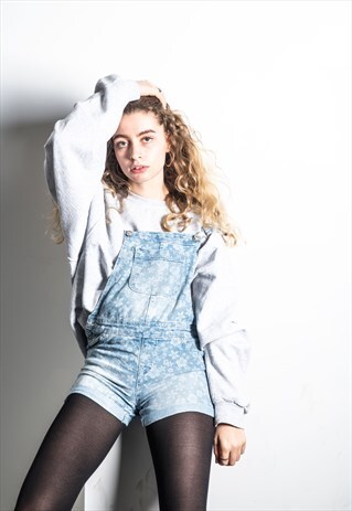VINTAGE DUNGAREES SHORTS IN BLUE DENIM WITH A FLORAL PATTERN