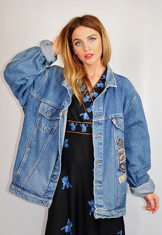 VINTAGE 90S OVERSIZED PATCHES DENIM JACKET
