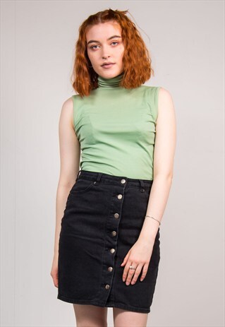 70'S VINTAGE MINT GREEN ROLL NECK SLEEVELESS STRETCH TOP