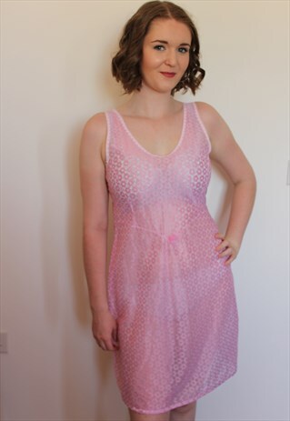 VINTAGE NIGHTDRESS PINK FLORAL DAISY MESH SLIP CAMI DRESS