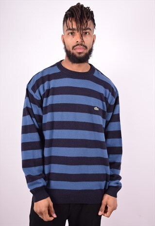 LACOSTE MENS VINTAGE JUMPER SWEATER XXL BLUE STRIPES 90'S
