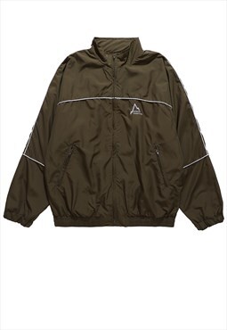 Grunge track jacket embroidered sports bomber in green