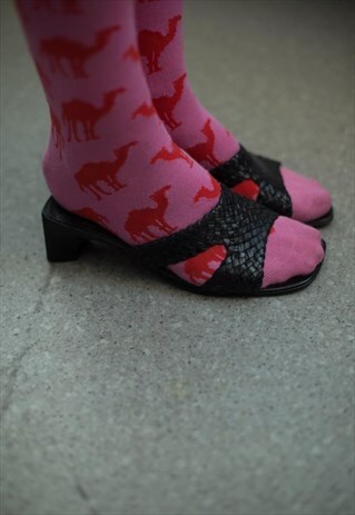 VINTAGE 90'S BLACK LEATHER WOVEN MULES