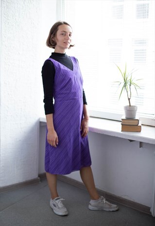 VINTAGE 80'S MIDI PURPLE STRIPED SLEEVELESS DRESS