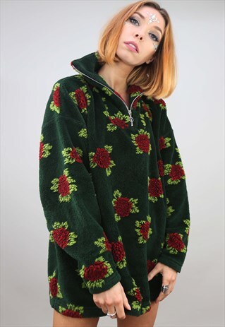 VINTAGE 90S OVERSIZED FLORAL 1/4 ZIP FLEECE