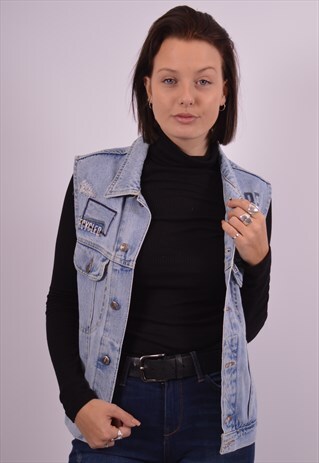 WOMENS VINTAGE DENIM GILET MEDIUM BLUE 90S