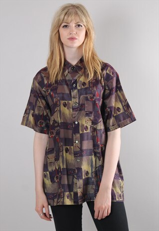 VINTAGE 80S CRAZY PATTERN SHORT SLEEVED SHIRT