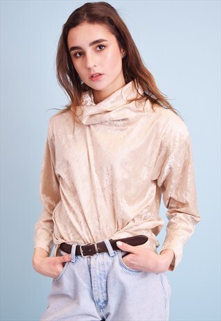 90'S NEUTRAL MINIMALIST VELVETEEN OVERSIZED BLOUSE TOP