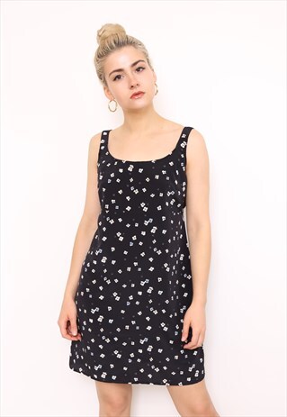 VINTAGE 90S BLACK FLORAL PRINT MINI DRESS