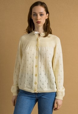 Casual Round Neck White Buttons Up Sweater Jumper 6935