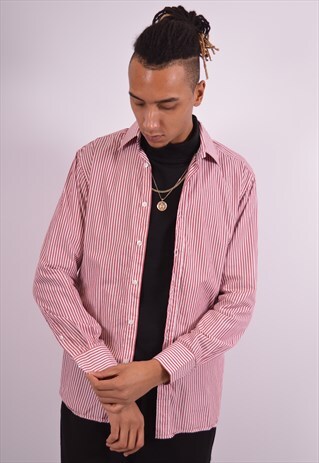 HENRI LLOYD MENS VINTAGE SHIRT LARGE MAROON STRIPES 90S