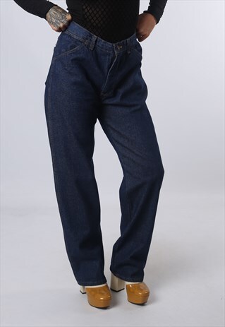 HIGH WAISTED DENIM JEANS STRAIGHT LEG VINTAGE UK 16-18 (BJCM