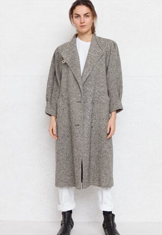VINTAGE GREY WOOL LONG COAT