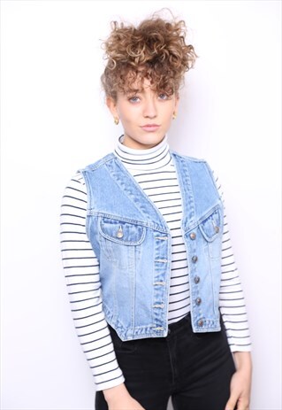 VINTAGE 90S BLUE SLEEVELESS DENIM JACKET WAISTCOAT