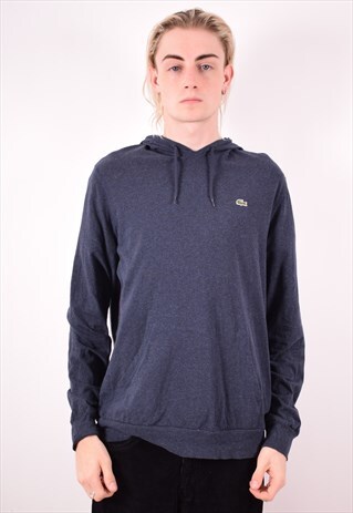 LACOSTE MENS VINTAGE HOODIE TOP LONG SLEEVE LARGE BLUE 90S