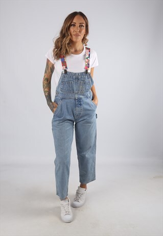 VINTAGE DENIM DUNGAREES BICH REWORKED GAP PETITE UK 8 (J9AB)
