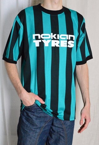 Y2K Green Black Striped Football Sports Jersey T-Shirt